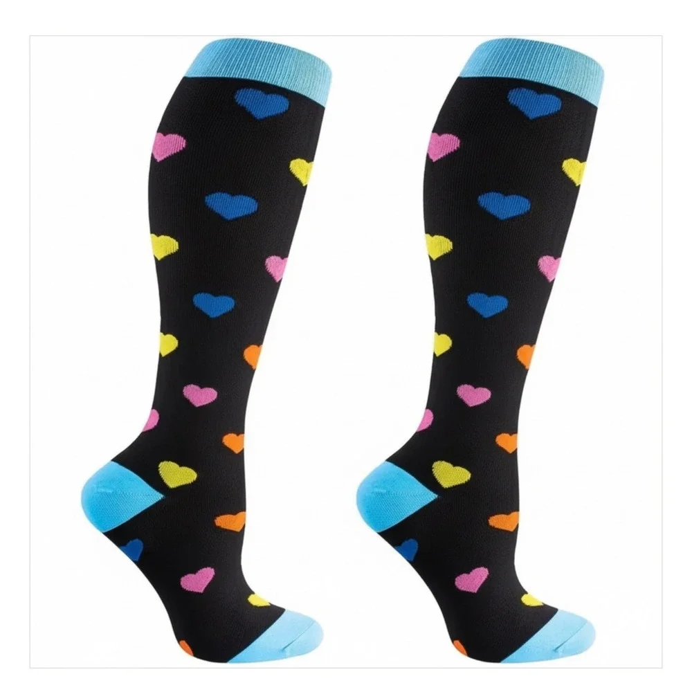 Unisex 20-30 mmHg Compression Socks L/XL‎ Knee High Medical Whimsical AOP 2 Pack